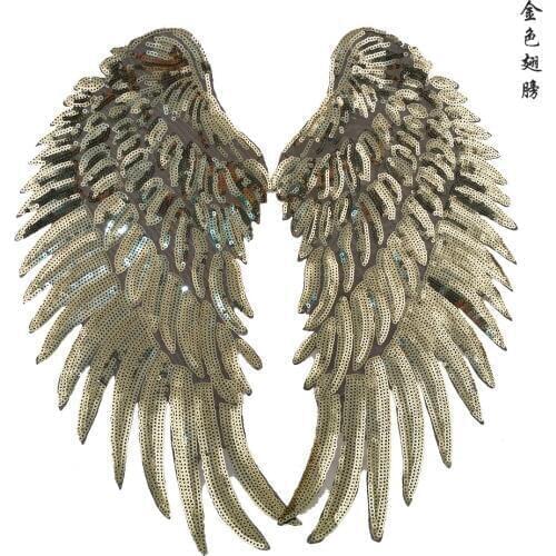 GUGUTREE embroidery Sequins big wings patches feather patches badges applique patches for clothing ZK-44