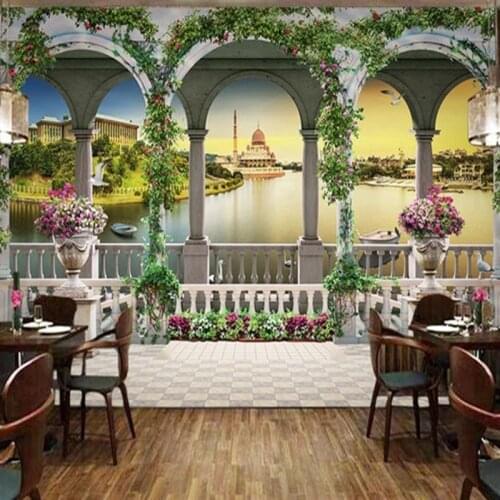 Custom Mural European Style 3D Roman Column Balcony Landscape Photo Wall Paper Living Room Sofa Bedroom TV Background Wall Decor