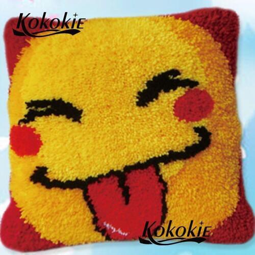 Latch hook rug kits pillow Cross-stitch Embroidery needlework Cushion Mat smile printed Pillowcase craft kits for adults