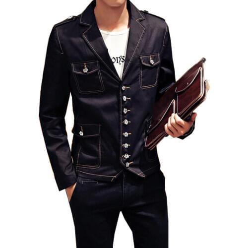 New Sale Spring/Autumn Fashion Brand Men Blazers Slim Fit Motorcycle Cowboy Mens Denim Blue Jeans Suit Jacket Blazer Suit