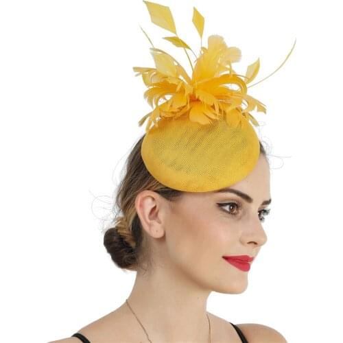 New Fashion Women Flower Hair Clip Feathers Hat Wedding Fascinator Royal Ascot Race Hair Accessories Ladies Headwear Headband