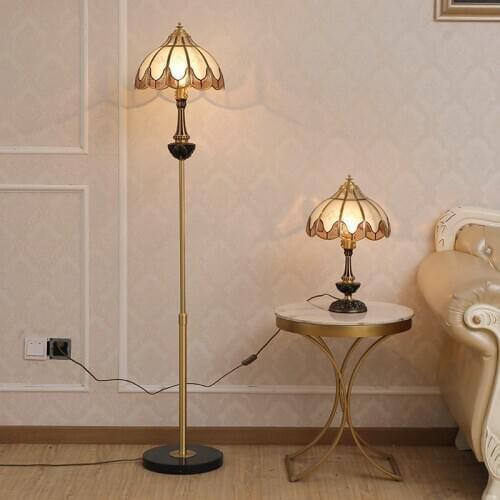 New Chinese Style Living Room Sofa Copper Floor Lamp European Luxury Warm Romantic Bedroom Bedside Lamp American Retro Lamp