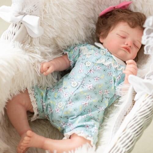 NPK 49CM Bebe Doll Rooted Eyelashes Reborn Baby Sleeping Girl Rosalie Soft Body Flexible Rooted Hair