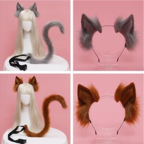 Colors Opintional Sexy Anime Ears Hairhoop Plush Cat Ears Tail Set Lolita Accessories Cosplay Halloween