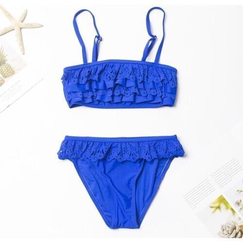 Hollow out Falbala Girls Bikinis 7-14 Years Solid Children Swimsuit Beachwear 2020 Girls Swimwear Kids Swimsuit Bathing Suit