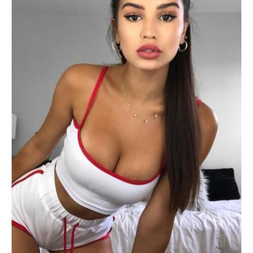 Sexy Women Patchwork Suit Workout Sports Set String Vest Short Crop Tops + Hot Shorts Pants Athletic Short Sets Girl