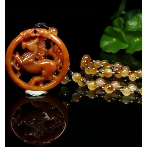 Superb round Huang Long Jade orange Horse Pendant Amulet hanging Chinese Zodiac Horse Year person