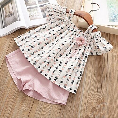 2019 2Pcs Casual Suit Girls Clothes Kids Sets New Fashion Girls Clothes Sets Summer Style Flower T-shirt+Shorts