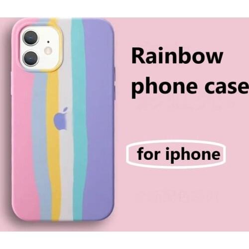Rainbow Silicone Phone Case for iPhone 12 Mini 11 Pro XR X XS Max 8 7P 6S SE Soft TPU Silicon Case Rainbow Cell Phone Back Cover