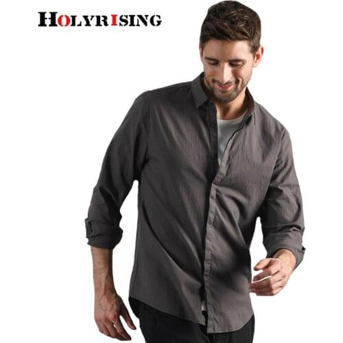 Holyrising Cotton Shirts Men Retro Leisure Camisas Hombre Square Slim Mens Clothing Elastic Dress Long Sleeved Shirt 19155-5