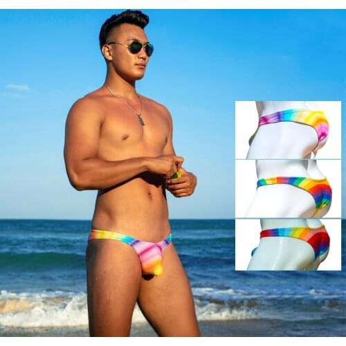 SD664 sexy rainbow men swimwear tight low waist swimsuits 2020 hot gay men swim briefs bikinis swimwear different pouch size