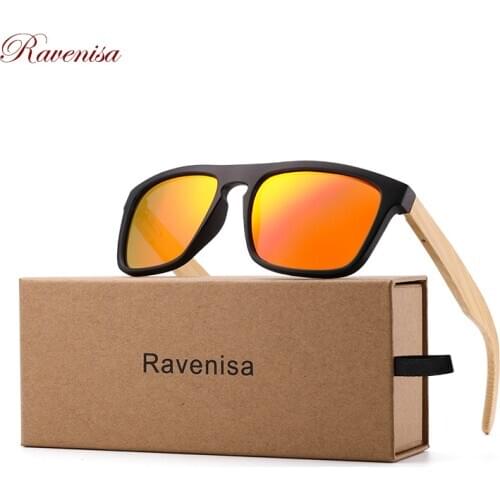 Ravenisa Natural Bamboo Sunglasses for Men Wood Sun Glasses Polarized Sunglasses Rectangle Lenses Driving UV400