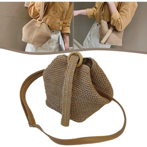 Straw Shoulder Bags For Women Straw Clutch Women Handmade Circular Ring Straw Bucket Bag Summer Beach Bolsos Соломенная Сумка