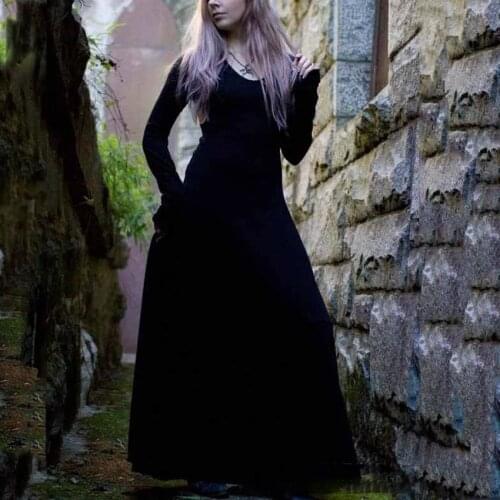 Punk Gothic Witch Vintage Sexy Black Gown Dress Adult Women Halloween Party Cosplay Medieval Renaissance Victorian Robe Dress