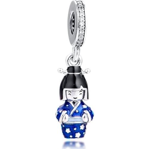 2020 Spring Japanese Doll in Blue Kimono Fits Sterling Silver Jewelry Charms Bracelets For Woman Silver Beads For Jewelry Making