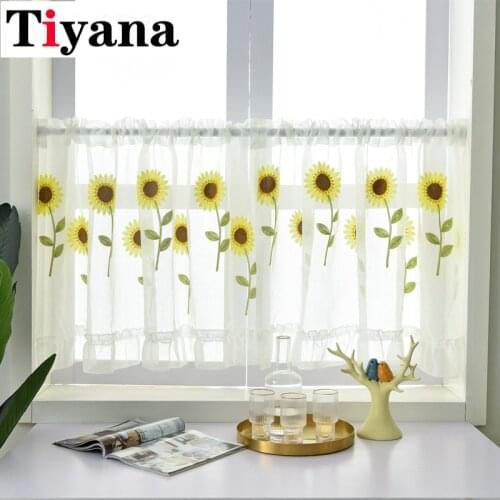 Sunflower Embroidery Bay Window Half Curtain Home Decoration Door Window Simple Romantic Curtain Partition kitchen Drape 186Z
