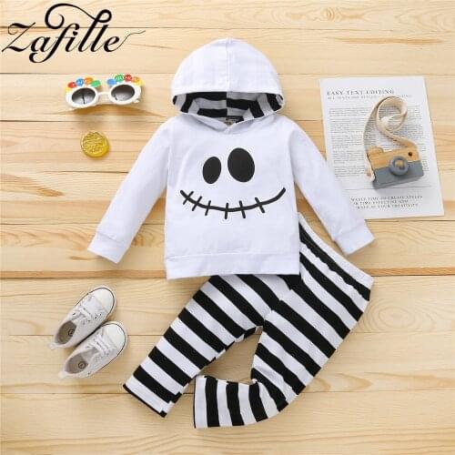ZAFILLE 1-5Y Children Halloween Costumes For Kids Toddler Girl Clothes Set Smile Ghost Hooded Sweatshirt+Striped Pants Kids Sets