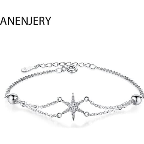 ANENJERY 925 Sterling Silver Korean Star Bracelets For Women Micro Zircon Chain Bracelet Gift Simple New Jewelry S-B260