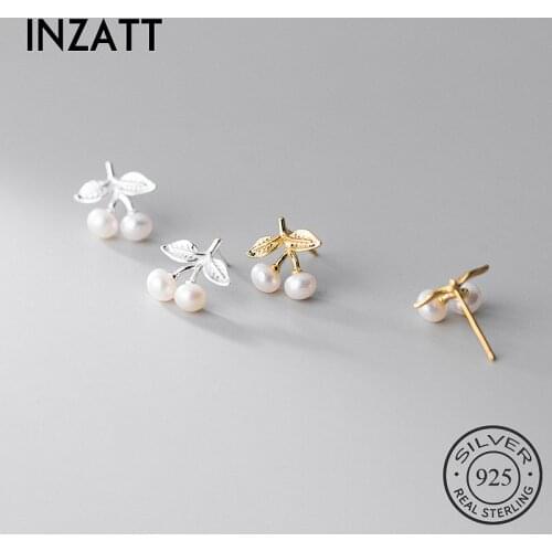 INZATT Real 925 Sterling Silver Pearl Deer Cherry Round Star Zircon Stud Earrings For Women Fine Jewelry Bohemian Accessories