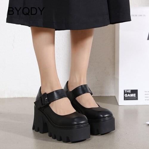 BYQDY Round Head Thick Heel Cross Bandage Designer Platform Shoes Ladies Casual Mary Jane Shoes Retro Trifle Bottom Top Quality
