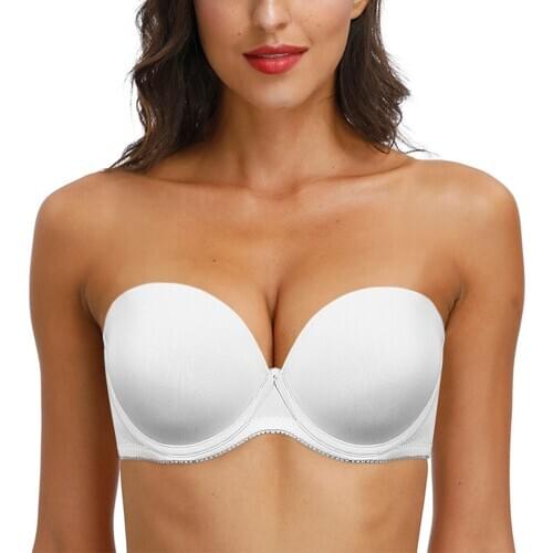 Vgplay Solid White Women Bra Plus Size Strapless Bra Multiway Backless Padded Push Up Underwear Non-slip Underwire Bralette