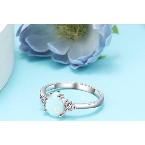 Real 925 Sterling Silver Water Drop Shaped Opal Rings for Women Female Wedding Engagement Ring Jewelry Accessories