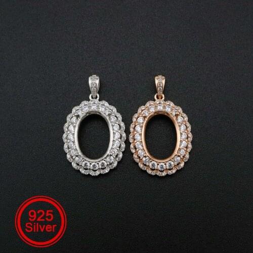 1Pcs 10x14MM Oval Prong Pendant Settings Double Halo Rose Gold Plated Solid 925 Sterling Silver Charm Bezel Tray 1421147