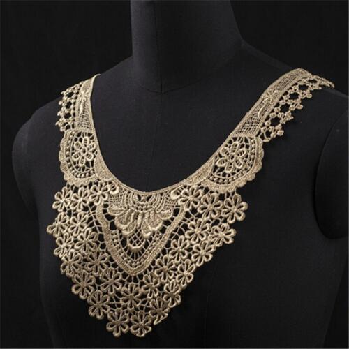 1pc High Quality Motif Applique Gold Neck Neckline Collar Flower Venise Lace Trims Craft 24X 31cm