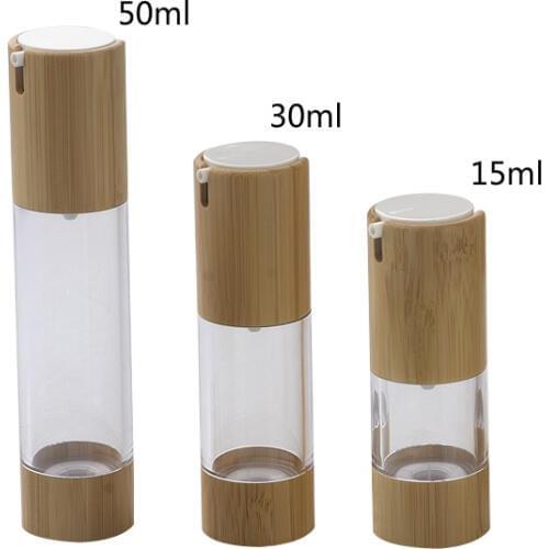 10pcs/lot 15ml 30ml 50ml AS Bamboo Cosmetic Airless Bottle DIY Transparent Vacuum Lotion/Emulsion Press Pump Packing Container