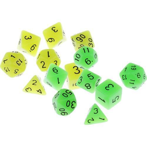 14 Pieces Plastic Polyhedral Dices Glow in the Dark for DND TRPG MTG Board Game Props