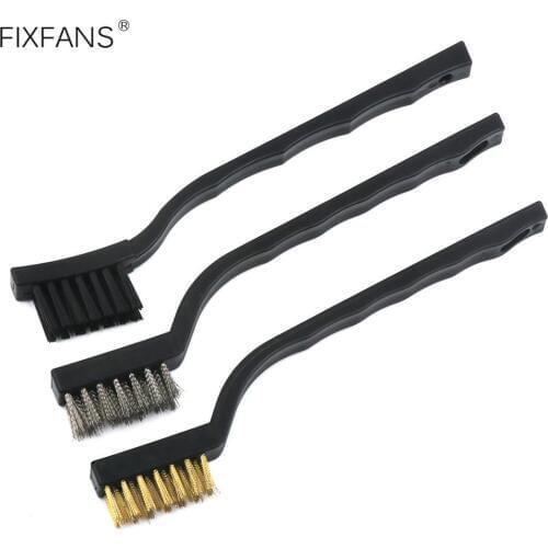FIXFANS 3Pcs Mini Wire Brush Set Steel Brass Nylon Brushes Cleaning Welding Slag Polishing Remove Rust Home Clean Hand Tool Kit