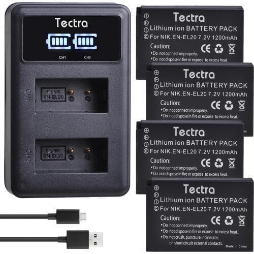 4Pcs EN-EL20 EN EL20a Battery+LED USB Charger for Nikon Coolpix P1000 Nikon1 J1, J2, J3 Nikon1 AW1 ENEL20 Batteries