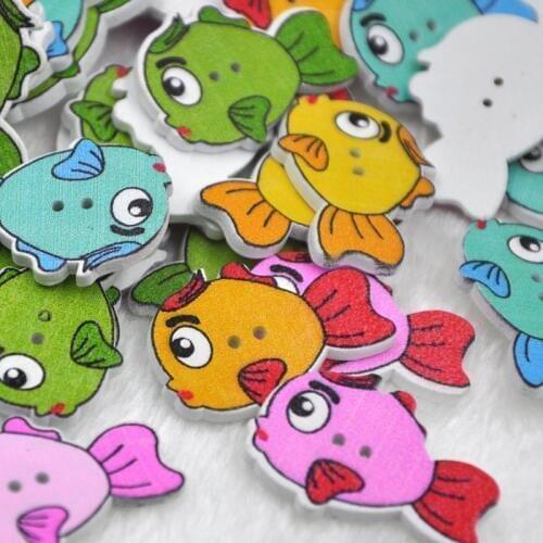 50Pcs Mix Big Fish 2 Holes Wood Sewing Button Scrapbooking WB339