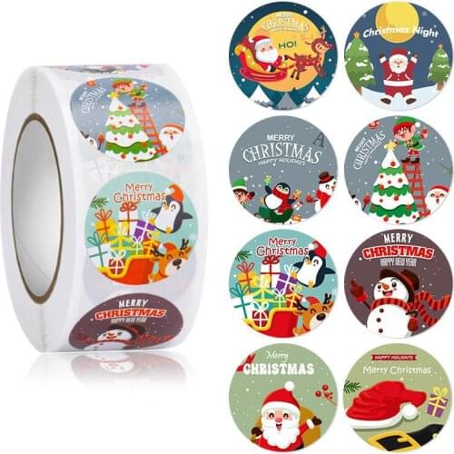 500pcs Merry Christmas Stickers Roll Round Holiday Label Stickers Christmas Envelope Stickers for Cards, Presents, Bag,Gift Box