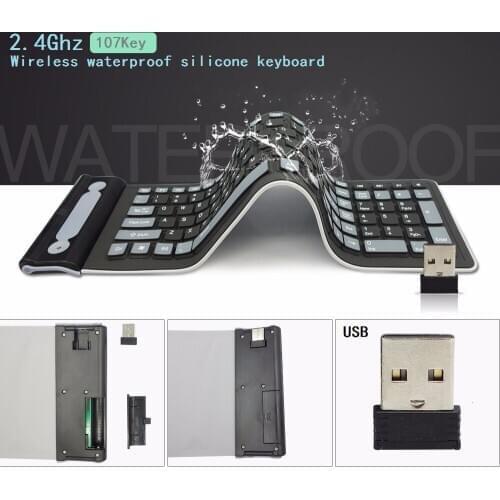 CHYI 2.4G Wireless Keyboard Flexible Soft Folding Silicone Waterproof 107 Keys Roll Up Silica Gel Silent Keyboard For Laptop