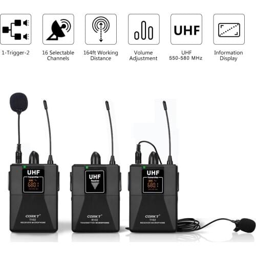 UHF Wireless Lavalier Lapel Microphone for Canon Nikon DSLR Camera Camcorders Smartphones two transmitters and one receiver mic