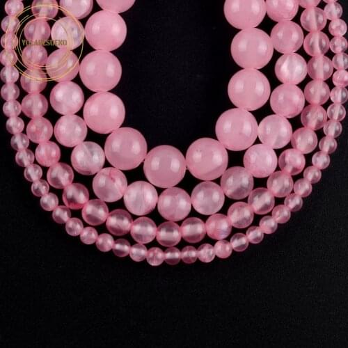 Natural Stone Pink Jades Chalcedony Beads Round Loose Spacer Mineral Beads For Jewelry Making Diy Bracelet Charms 4 6 8 10mm 15