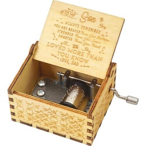 Wood Music Box for Son,Hand Cranked Laser Engraved Vintage Musical Boxes Case Gifts for Birthday/Christmas/Thanksgiving