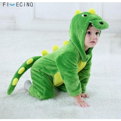 Baby Dinosaur Kigurumis Green Animal Cartoon Cosplay Costume Infant Child Bodysuit Onepiece Onesie Flannel Comfortable Fantasias