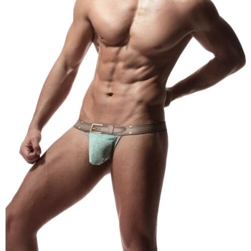 Men Sexy Underwear T Back V Strings Hollow Out Male Cotton Ass Free Backless Soft Belt Print Briefs