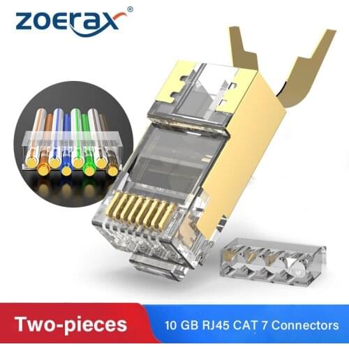 ZoeRax 2-Piece CAT6A & CAT7 Shielded RJ45 Modular Plug Connector 50μ 8P8C - RJ45 Connector Network Cable Connector - 1.5mm