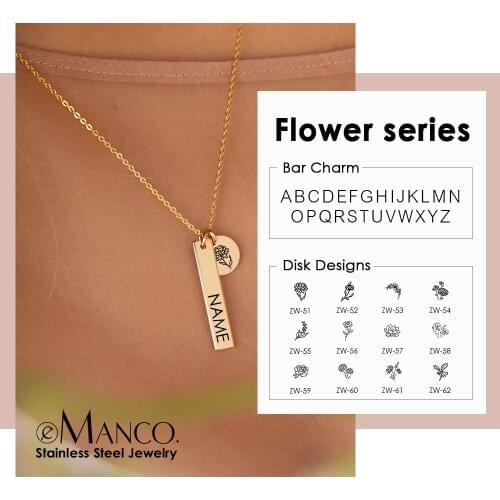 EManco Birth Flower Necklace Custom Name Bar Gold Charm Choker Romance Rose Pendant 316 Stainless Steel Jewelry Lover Gifts