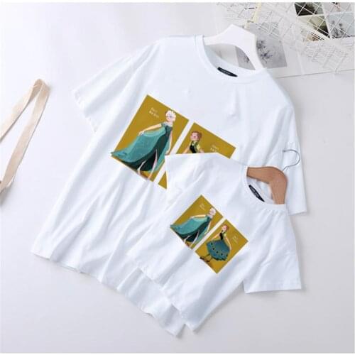 Graphic Tees For Kids Girls Harajuku Summer Short Sleeve Casual White Round Neck Mommy And Me T-shirts Disney Princess Printed T