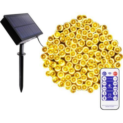 Outdoor Christmas Lights 10M 20M 30M 50M Solar Powered LED String Lights with Timer Remote Control for Home Garden Lawn Wedding