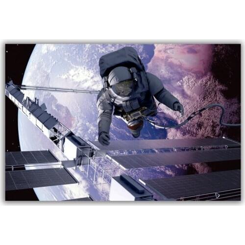 HT003 Spectacular Universe Earth And Moon Space Station Astronaut Silk Fabric Poster Art Decor Indoor Painting Gift