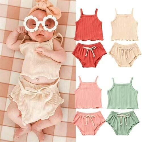 4 Colors Newborn Toddler Baby Girl Clothes Sets Solid Vest Top T-Shirt Pants Shorts 2Pcs Outfit Sets