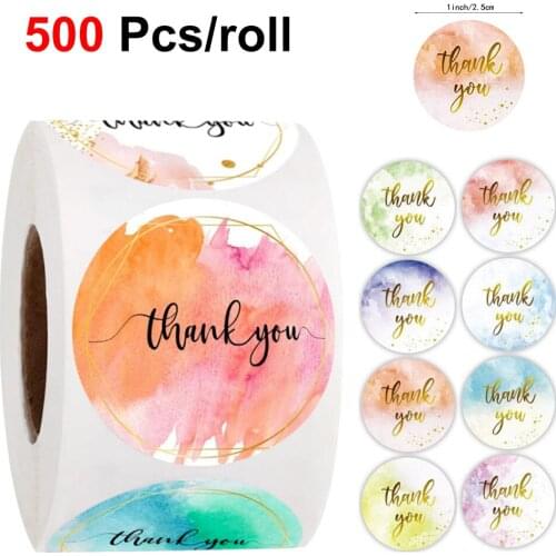 500pcs Color graffiti Thank You Sticker Round Gold Foil Stamping Decor Sealing Label for Order Business Gift Bags Envelopes Seal