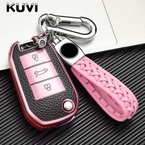 Kuvi For Peugeot 508 301 2008 3008 408 For Citroen C4 CACTUS C5 C3 C4L Remote Car Key Shell Case Leather Cover Bag 3 Buttons