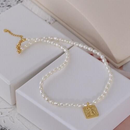 Brass With 18K Gold Coins Charm Real Baroque Pearl Necklaces Women Jewelry Punk Party Designer Club T Show Korea Japan