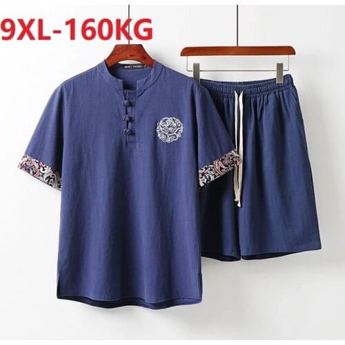 Summer men pajamas home wear sleep wear Short Sleeve Tshirt and shorts linen cotton plus size floral vintage tang suit sets 70